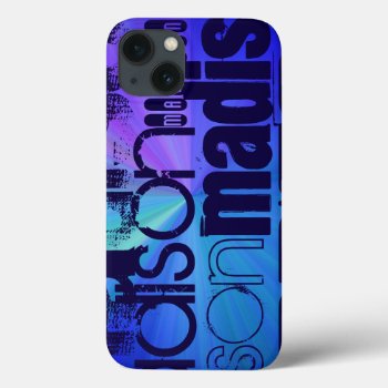 Custom Name; Blue & Abstract Purple  Green  Blue Iphone 13 Case by ColorStock at Zazzle