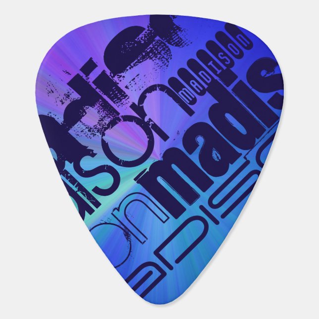 Custom Name; Blue & Abstract Purple, Green, Blue Guitar Pick (Back)