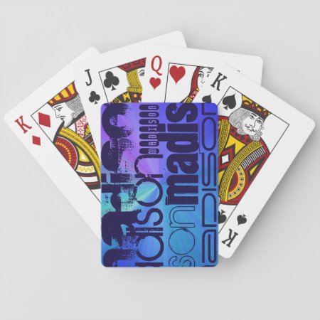 Custom Name; Blue & Abstract Purple, Green, Blue Playing Cards