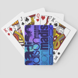 Custom Name; Blue & Abstract Purple, Green, Blue Poker Cards