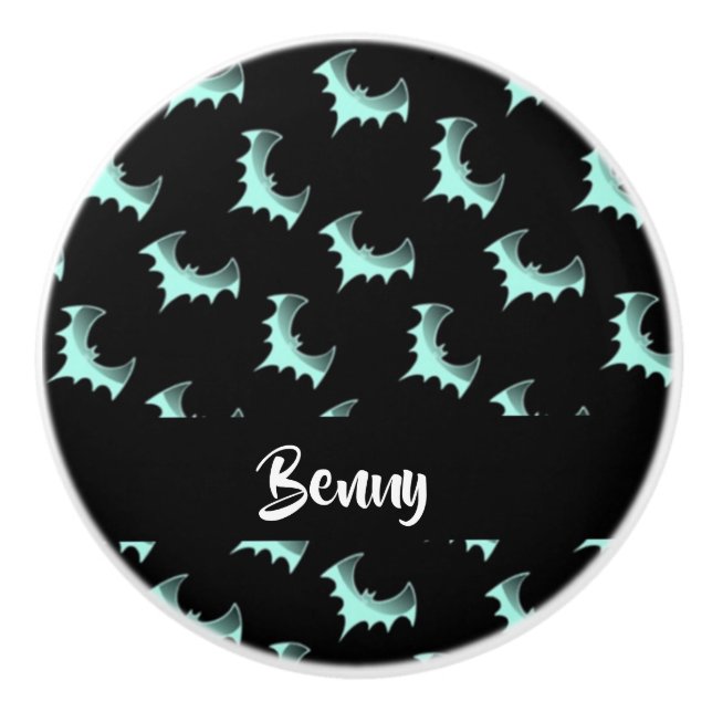 Custom name blue bats ceramic knob (Front)