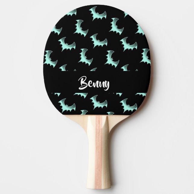 Custom name blue bats ping pong paddle (Front)