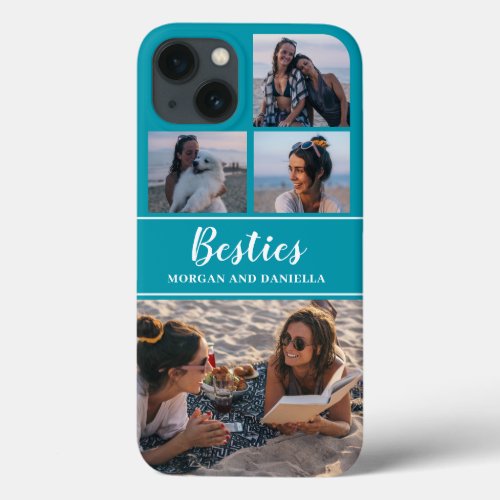 Custom Name Blue Best Friends Photo Collage iPhone 13 Case