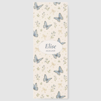 Custom Name Blue Butterfly Bow Vintage Floral Gift Bookmarks