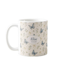 Custom Name Blue Butterfly Bow Vintage Floral Gift