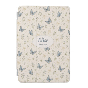 Custom Name Blue Butterfly Bow Vintage Floral Gift iPad Mini Cover