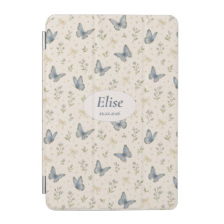 Custom Name Blue Butterfly Bow Vintage Floral Gift iPad Mini Cover