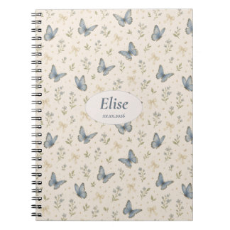 Custom Name Blue Butterfly Bow Vintage Floral Gift Notebook