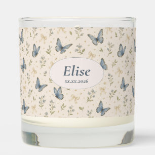 Custom Name Blue Butterfly Bow Vintage Floral Gift Scented Candle