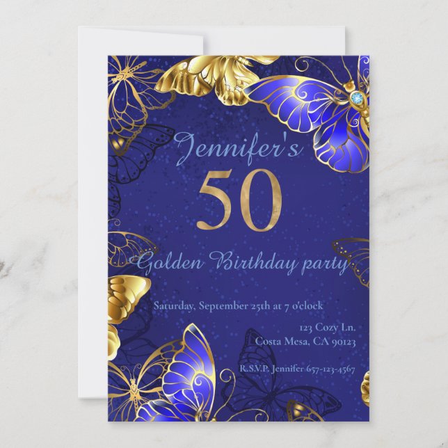 Custom Name Blue Butterfly Party Invitation (Front)