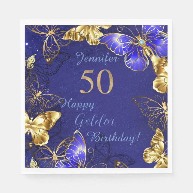 Custom Name Blue Butterfly Party Paper Napkin (Front)