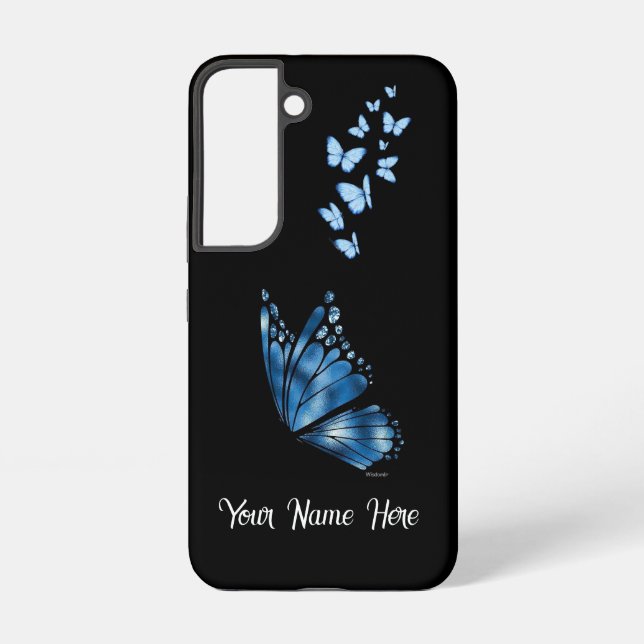 Custom Name Blue Butterfly Samsung Galaxy S22 Case (Back)