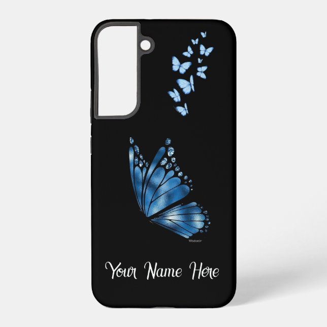 Custom Name Blue Butterfly Samsung Galaxy S22 Plus Case (Back)