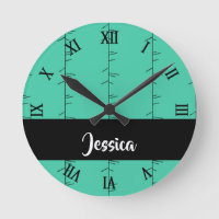 Custom name blue cactus textured round clock