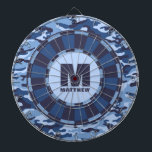Custom Name Blue Camo Dartboard<br><div class="desc">Personalize this blue camouflage dartboard with your name and initial. Great gift for a teen boy. Designed for you by Blackberry Boulevard.</div>