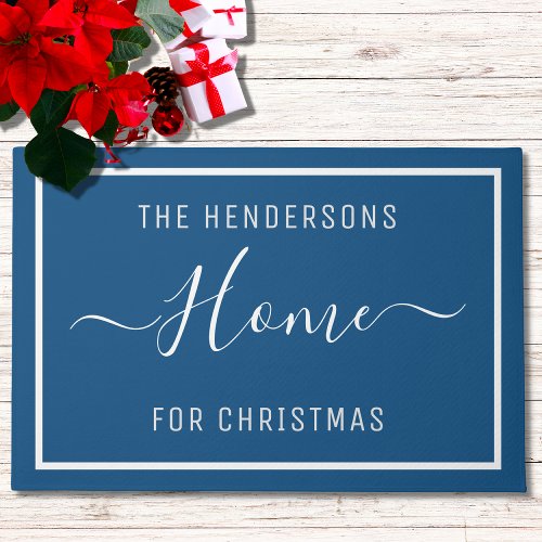 Custom Name Blue Christmas Doormat