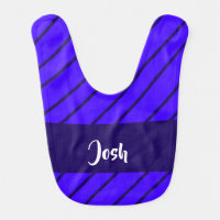 Custom name blue diagonal stripes baby bib