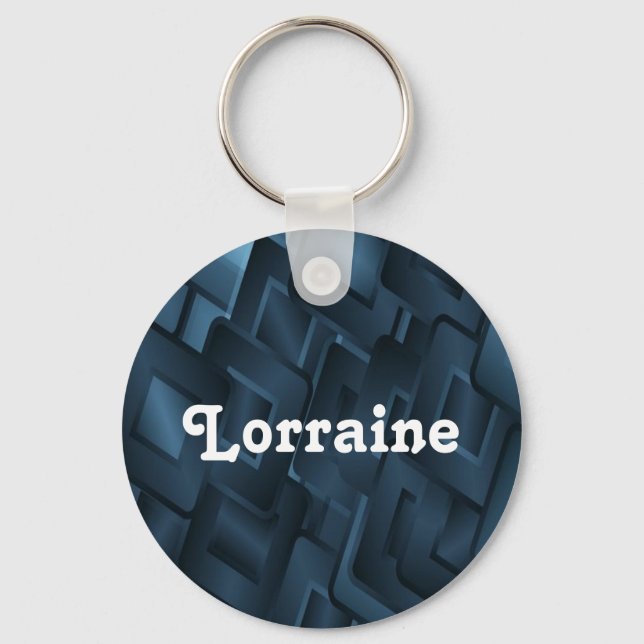 Custom name blue diamond shapes keychain (Front)