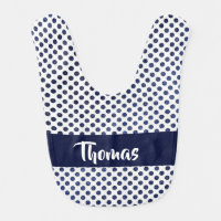 Custom name blue dots patterned baby bib
