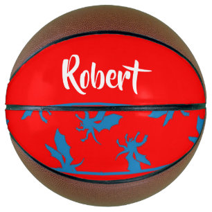 Custom name blue dragons on red basketball