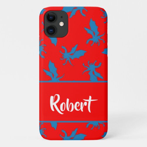 Custom name blue dragons on red iPhone 11 case