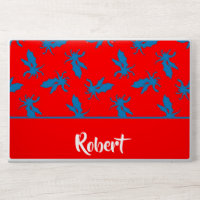 Custom name blue dragons on red HP laptop skin