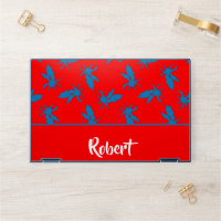 Custom name blue dragons on red HP laptop skin