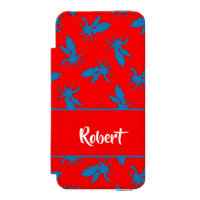 Custom name blue dragons on red iPhone SE/5/5s wallet case