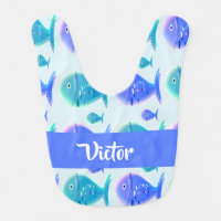 Custom name blue fish baby bib