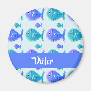 Custom name blue fish magnet