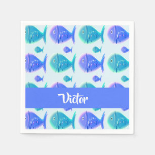 Custom name blue fish napkins