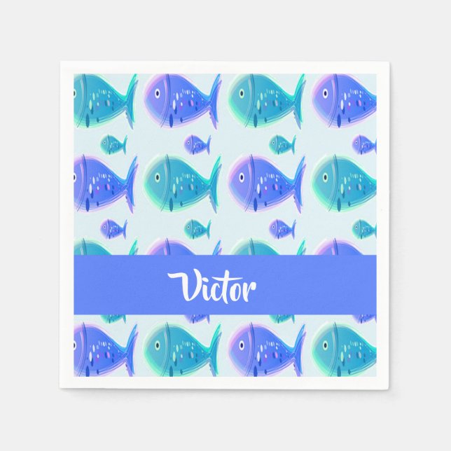 Custom name blue fish napkins (Front)