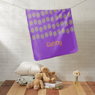 Custom name blue flowers on purple baby blanket