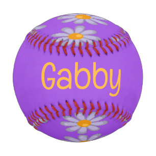 Custom name blue flowers on purple baseball