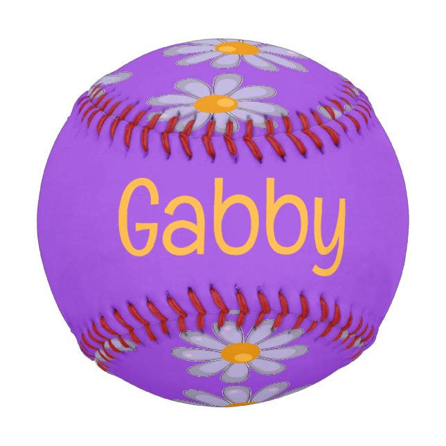 Custom name blue flowers on purple baseball (Front)