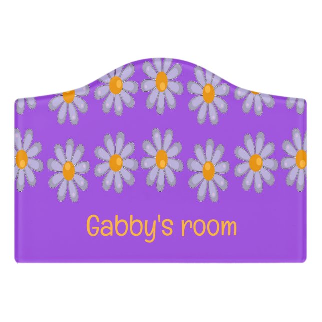 Custom name blue flowers on purple door sign (Small Crest Front)