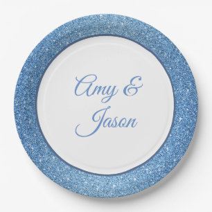Custom Name Blue Glitter 9" Paper Plates