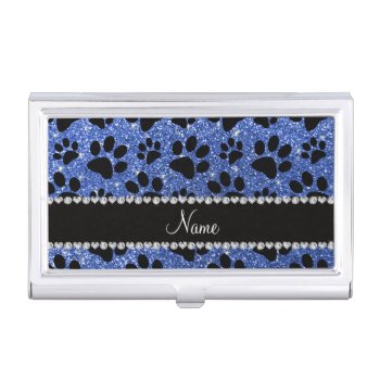 Custom Name Blue Glitter Black Dog Paws Case For Business Cards by Brothergravydesigns at Zazzle