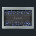 Custom name, blue glitter dog paws belt buckle<br><div class="desc">Custom name,  blue glitter dog paws on black background.
You must know that you get a photo!</div>