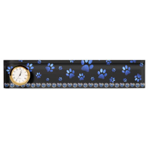 Custom name, blue glitter dog paws desk name plate