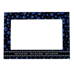 Custom name, blue glitter dog paws magnetic frame