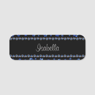 Custom name, blue glitter dog paws name tag