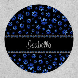 Custom name, blue glitter dog paws patch