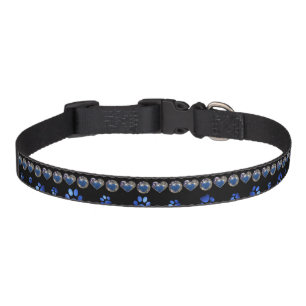 Custom name, blue glitter dog paws pet collar