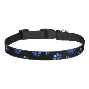 Custom name, blue glitter dog paws pet collar