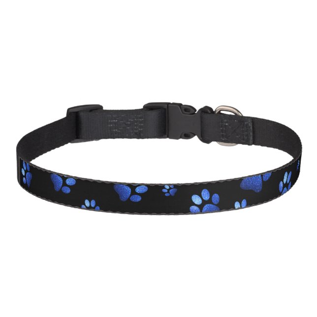 Custom name, blue glitter dog paws  pet collar (Front)