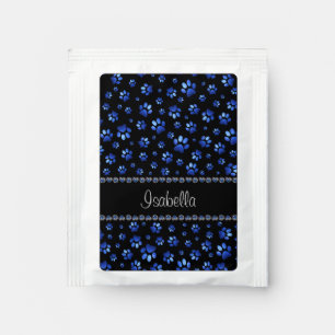 Custom name, blue glitter dog paws tea bag drink mix