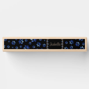 Custom name, blue glitter dog paws topple tower