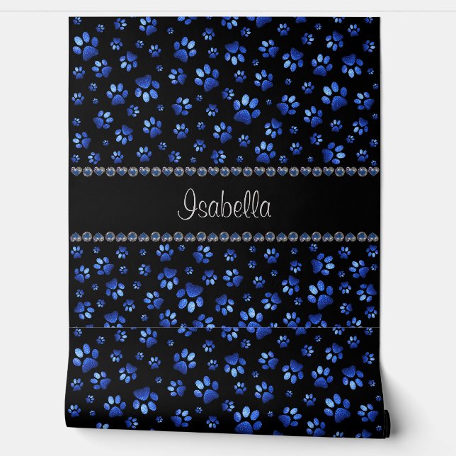 Custom name, blue glitter dog paws wallpaper  (Unrolling)