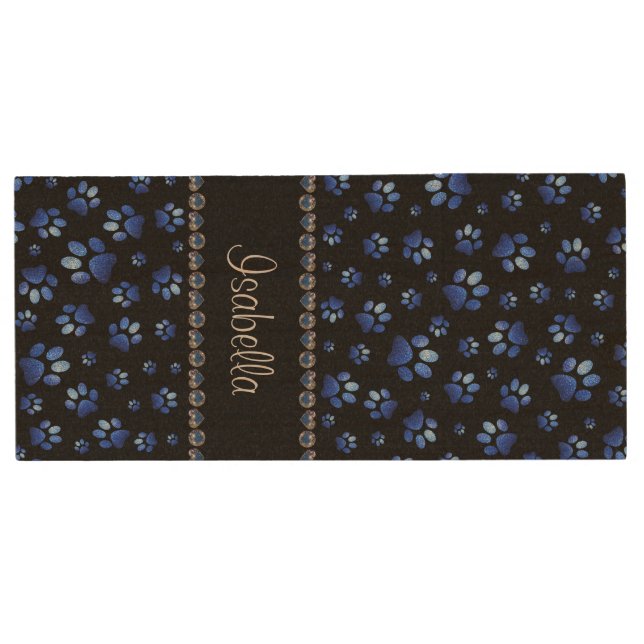 Custom name, blue glitter dog paws wood flash drive (Front)